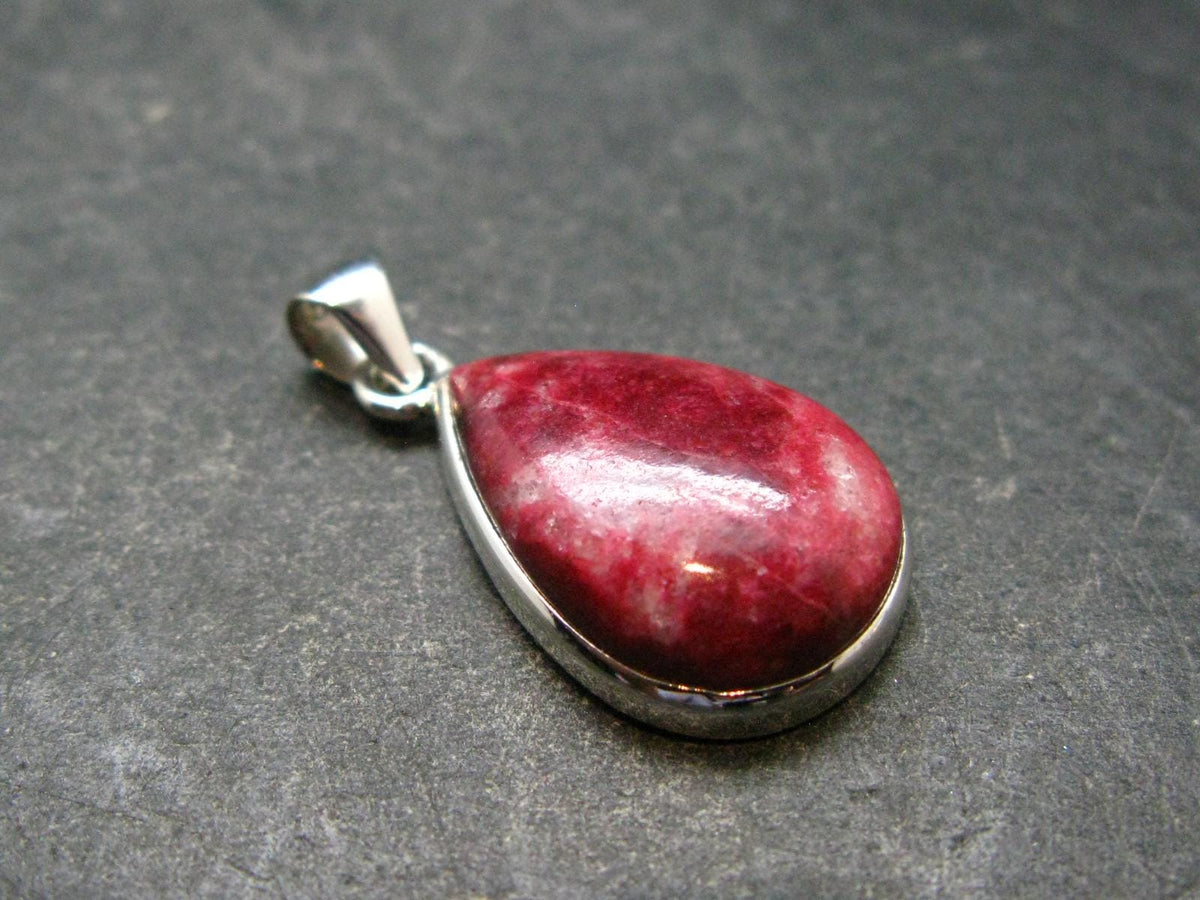 Thulite Silver Plated Pendant From Norway - 1.2" - 4.04 Grams