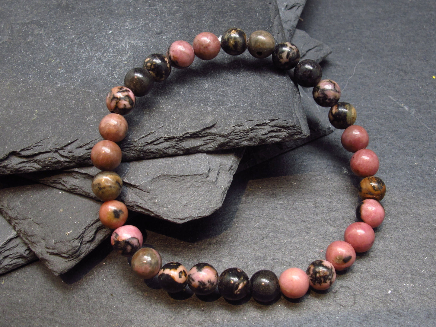 Rhodonite Genuine Bracelet ~ 7 Inches ~ 6mm Round Beads