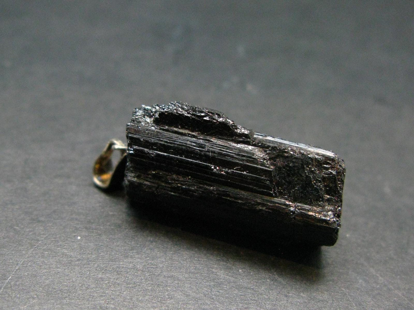 Black Tourmaline Schorl Silver Pendant From Brazil - 1.2"