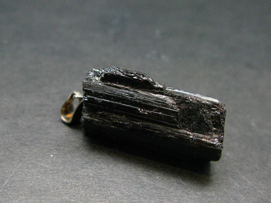 Black Tourmaline Schorl Silver Pendant From Brazil - 1.2"