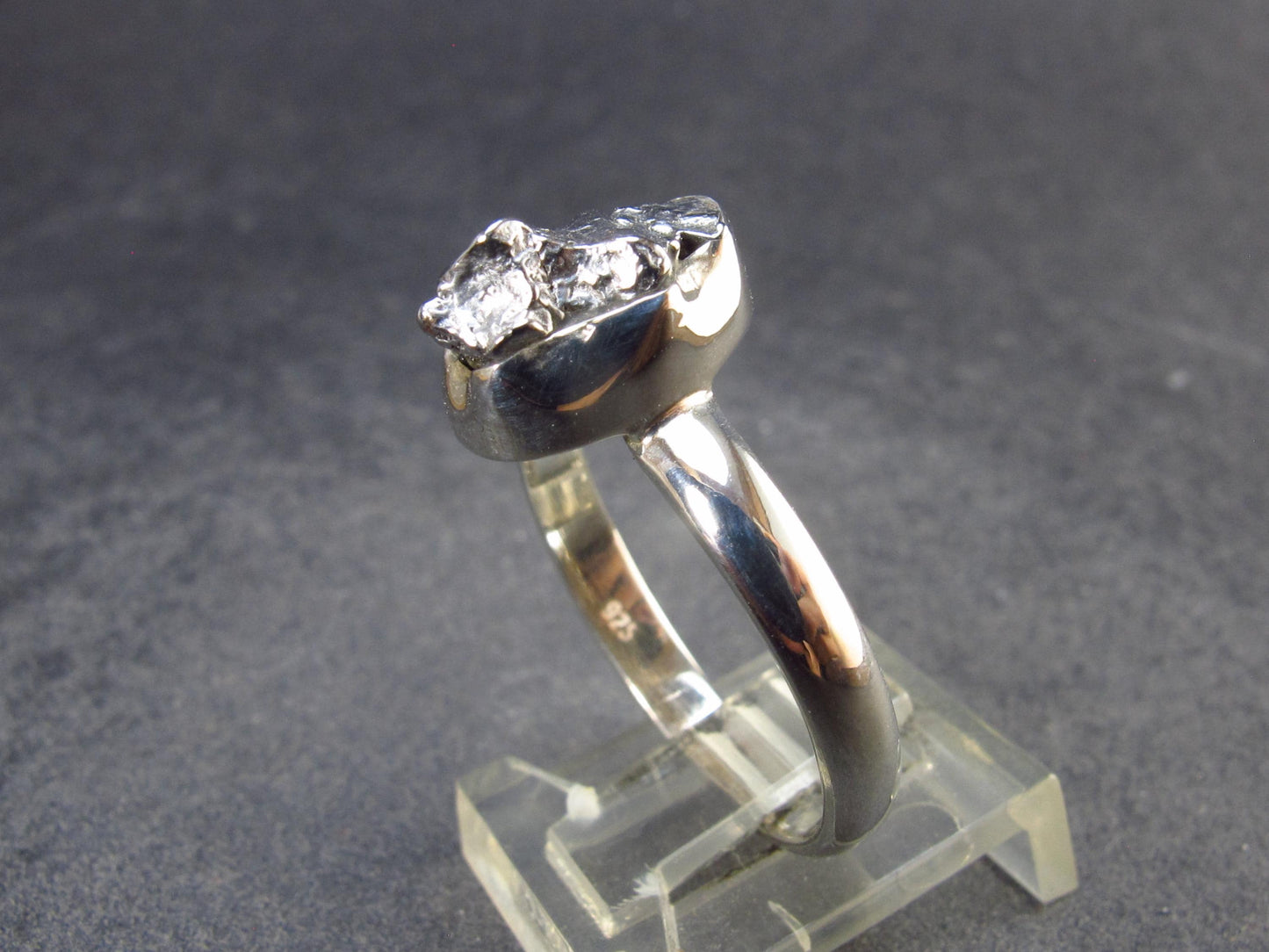 Large Meteorite Campo Del Cielo Sterling Silver Ring from Argentina - 4.56 Grams - Size 9.75