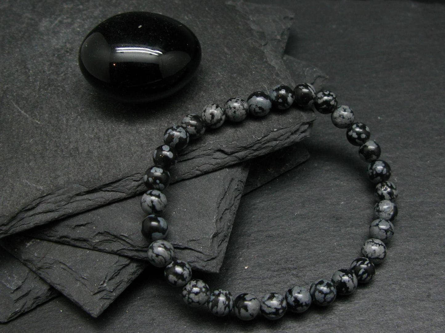 Snowflake Obsidian Genuine Bracelet ~ 7 Inches ~ 6mm Round Beads