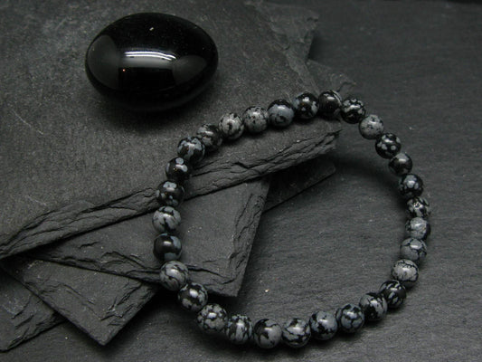 Snowflake Obsidian Genuine Bracelet ~ 7 Inches ~ 6mm Round Beads