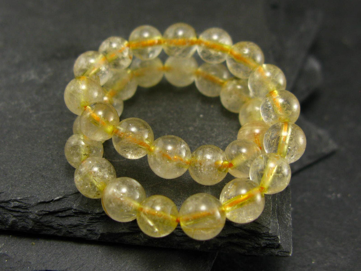 Rutilated Quartz Genuine Bracelet ~ 7 Inches ~ 6mm Round Beads