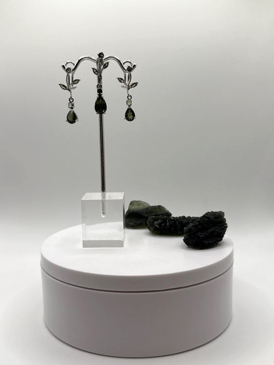 Moldavite Drop Earrings & Pendant Set - Weight 11.25 Grams
