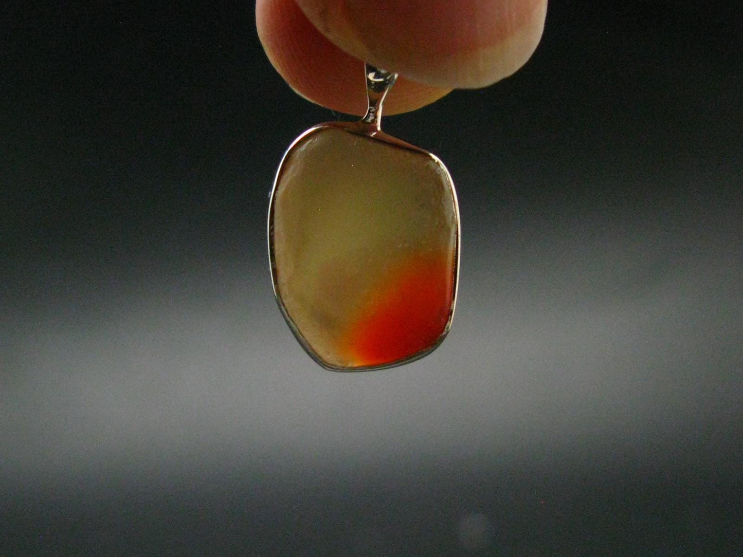 Raw Fire Opal Sterling Silver Pendant From Mexico - 0.8" - 1.55 Grams