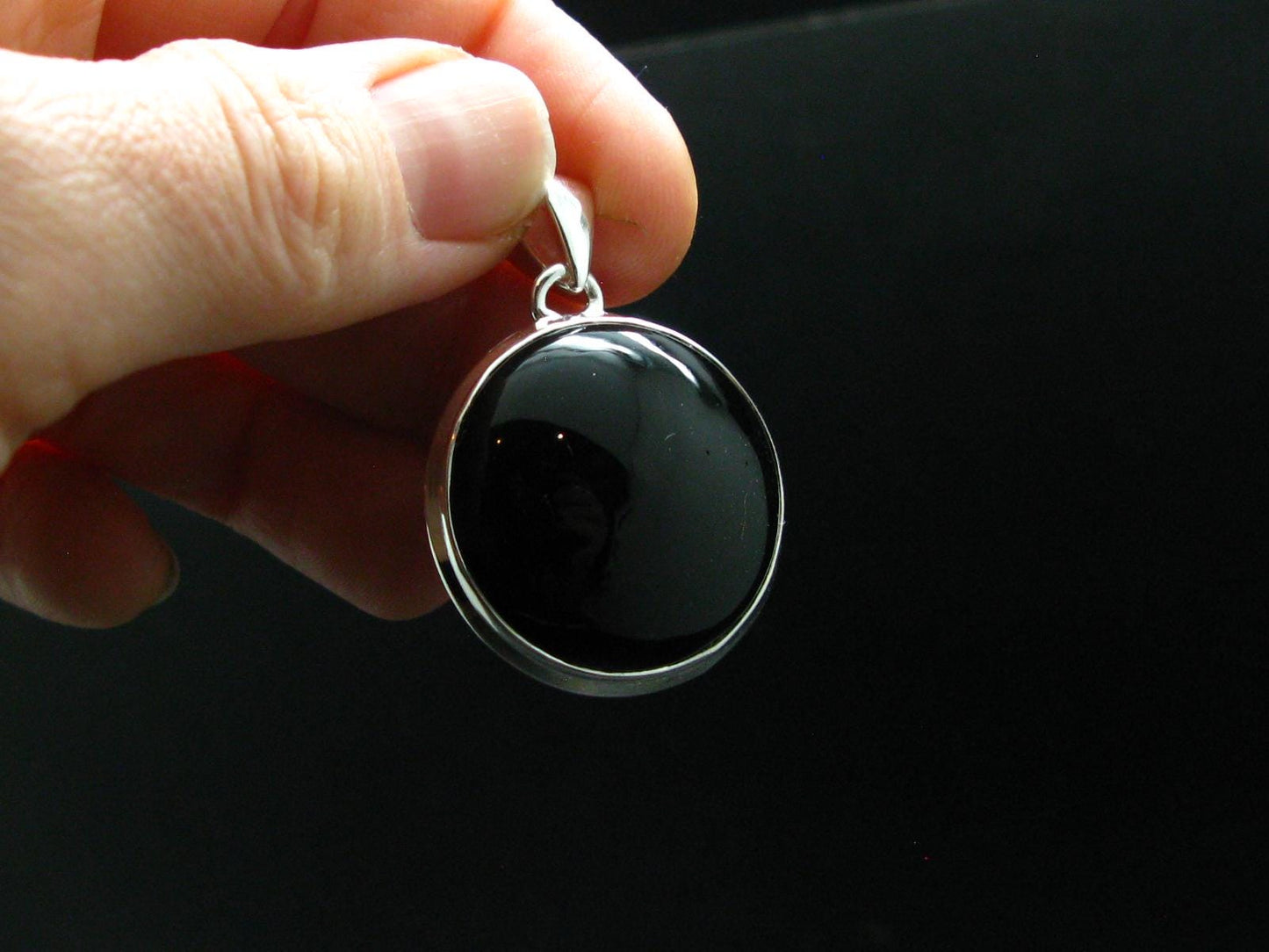 Black Onyx Silver Plated Pendant From Brazil - 7.98 Grams