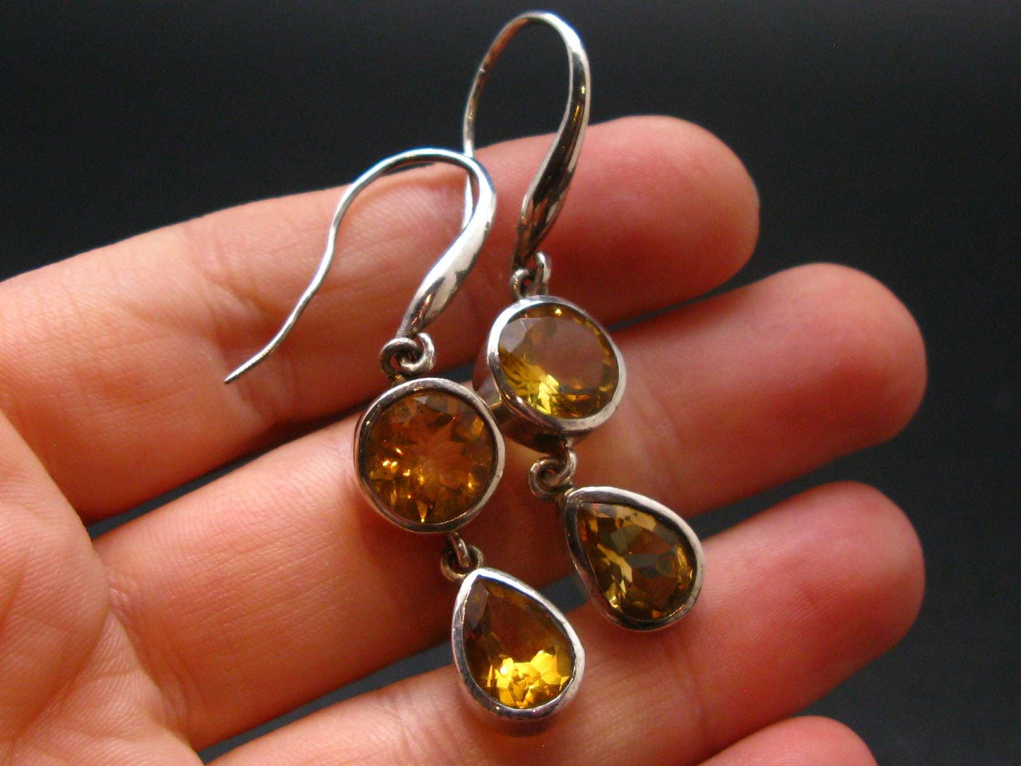 Faceted Golden Yellow Citrine 925 Sterling Silver Drop Earrings - 1.8"