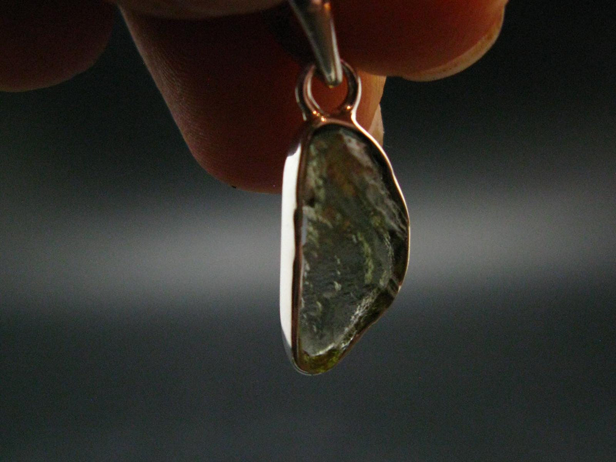 Moldavite Tektite Silver Pendant from Czech Republic - 1.0" - 1.08 Grams