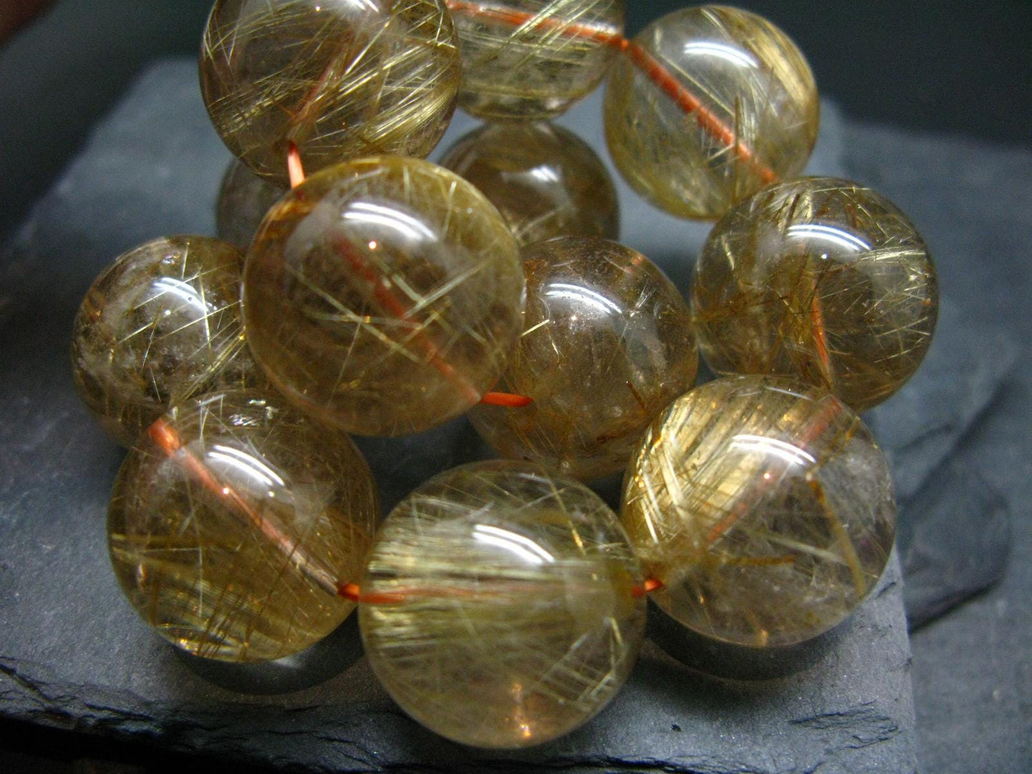 Rutilated Quartz Genuine Bracelet ~ 8 Inches ~ 20mm Round Beads