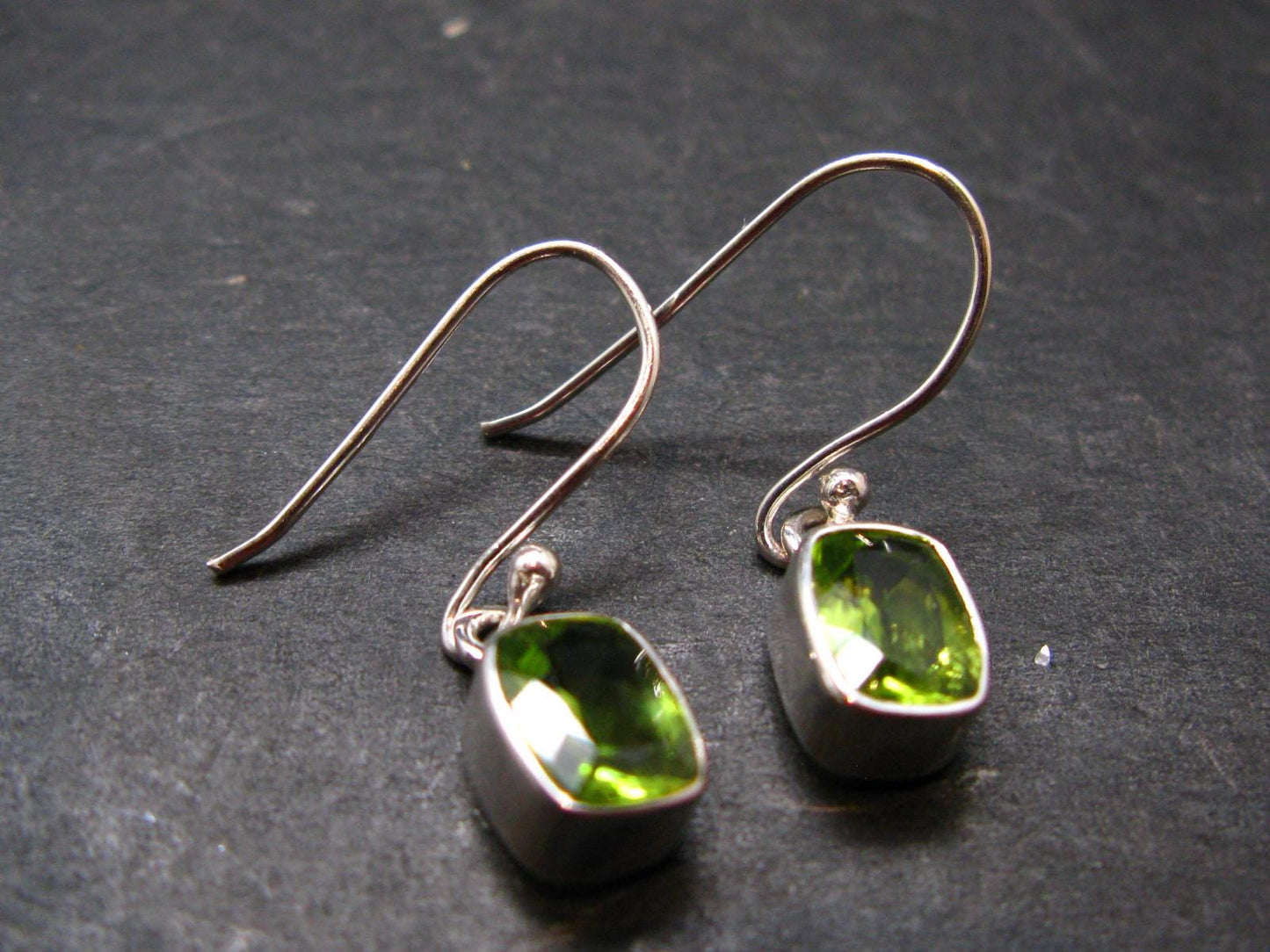 Peridot Olivine Crystal Sterling Silver Earrings From Pakistan - 0.9" - 2.55 Grams