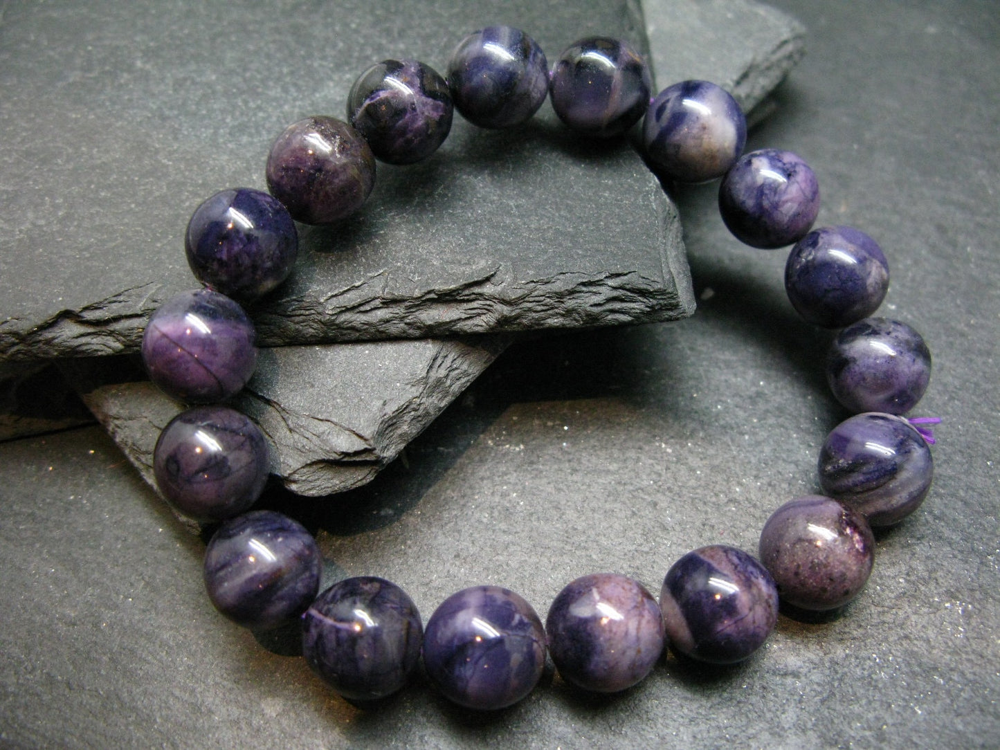 Tiffany Stone Violet Opal Genuine Bracelet ~ 7.5 Inches ~ 12mm Round Beads