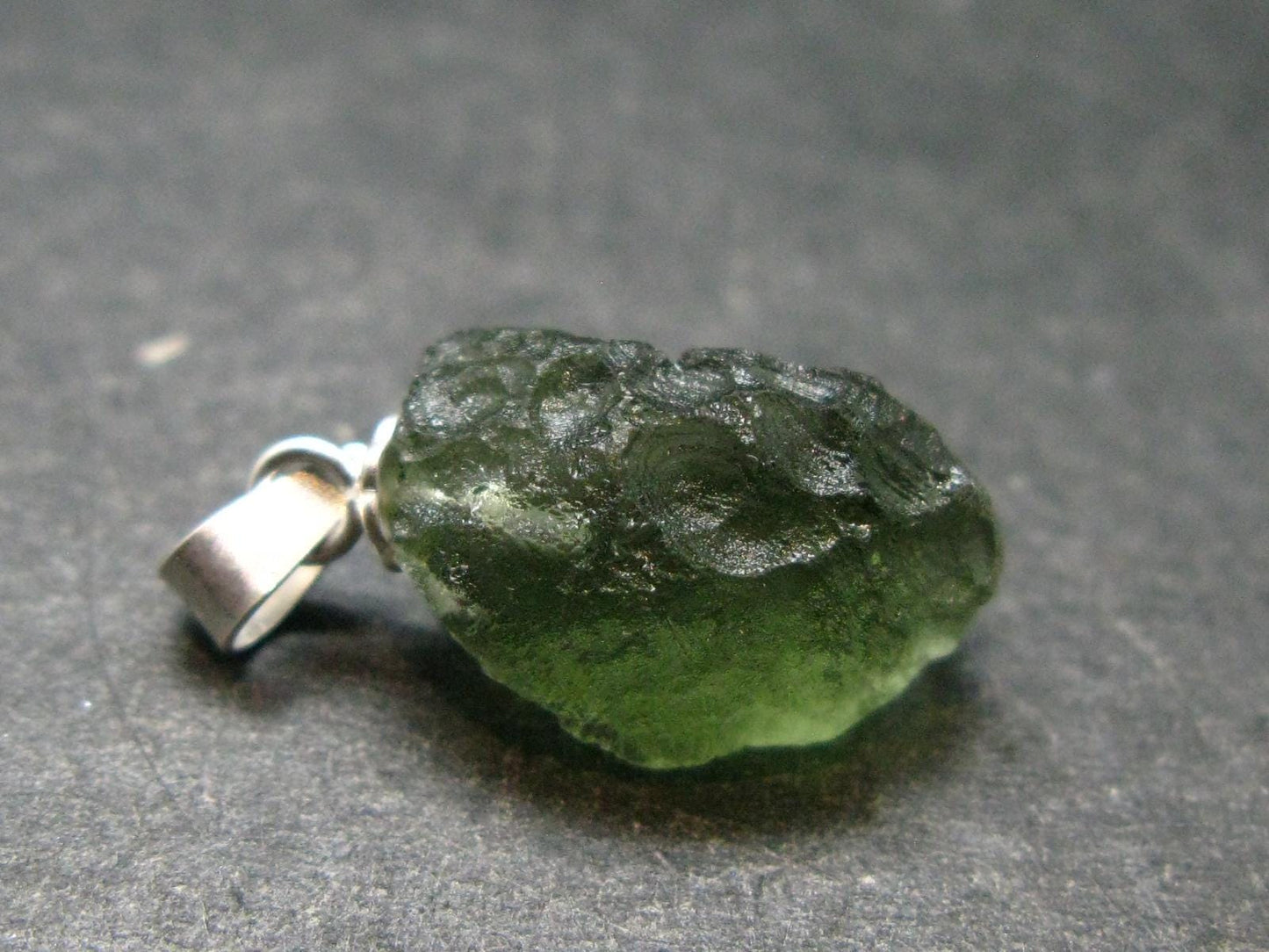 Moldavite Tektite Silver Pendant from Czech Republic - 0.8" - 1.13 Grams