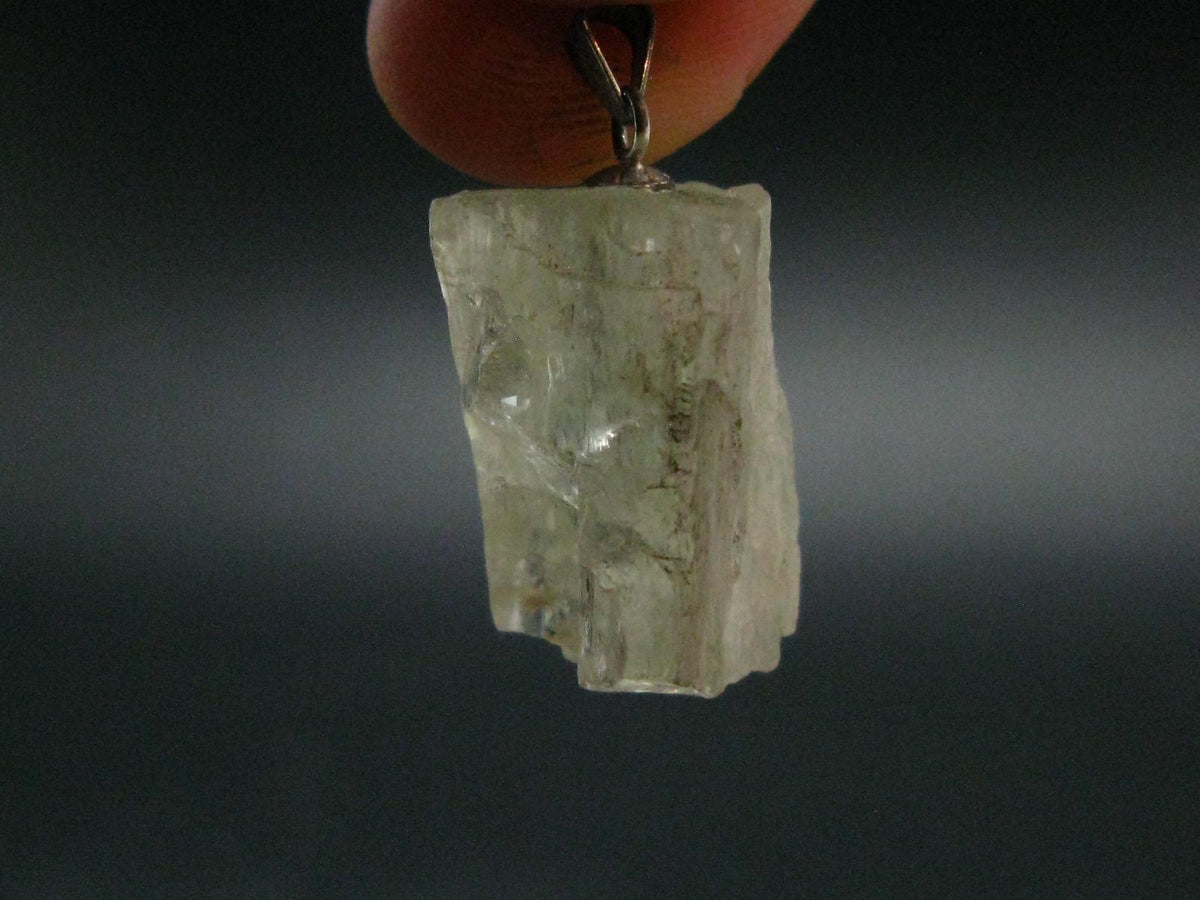 Hiddenite Green Gem Spodumene Silver Pendant Crystal From Brazil - 1.1" - 6.84 Grams