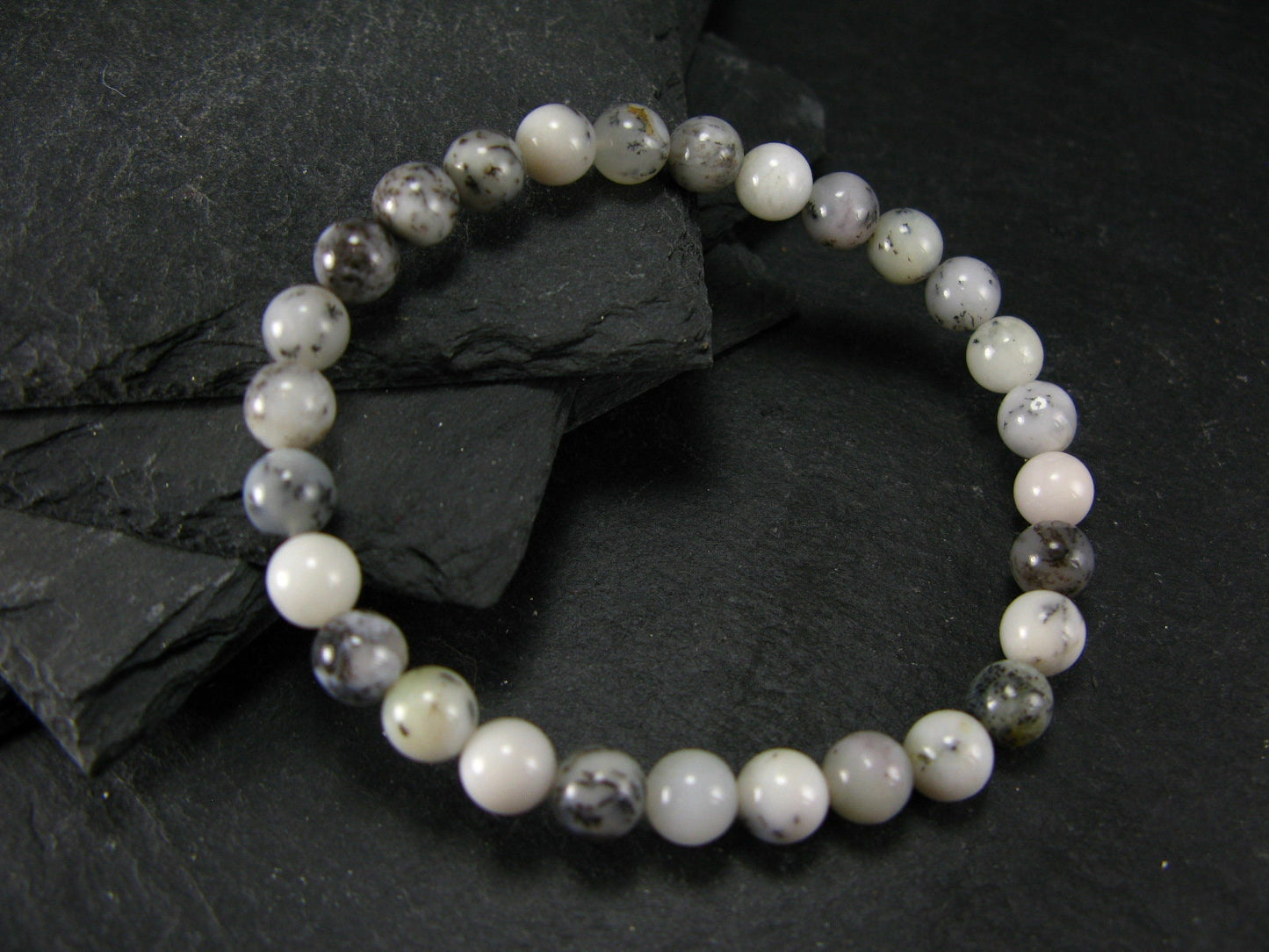 Merlinite Moss Agate Genuine Bracelet ~ 7 Inches ~ 6mm Round Beads