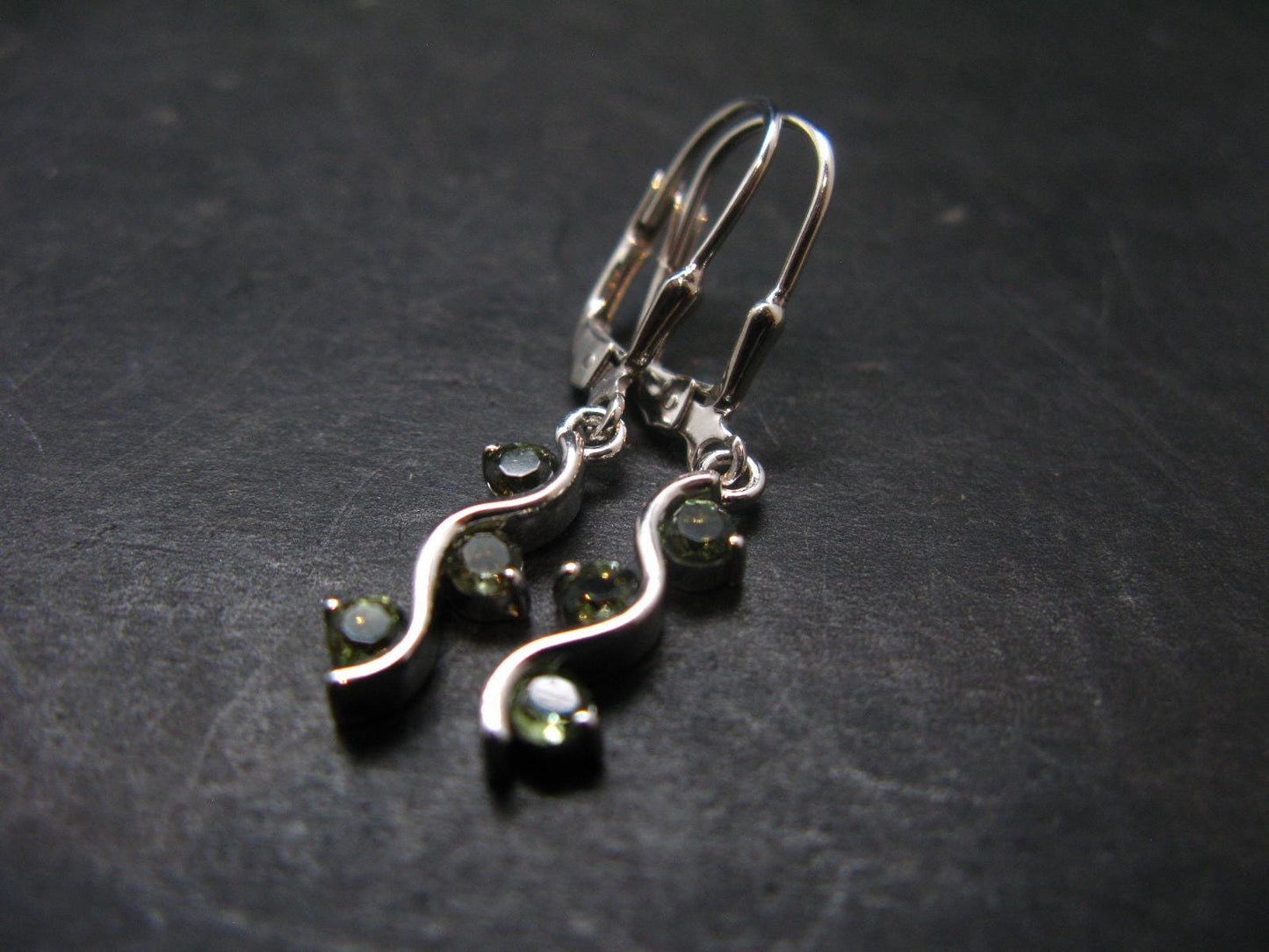 Moldavite Tektite Silver Earrings from Czech Republic - 2.68 Grams