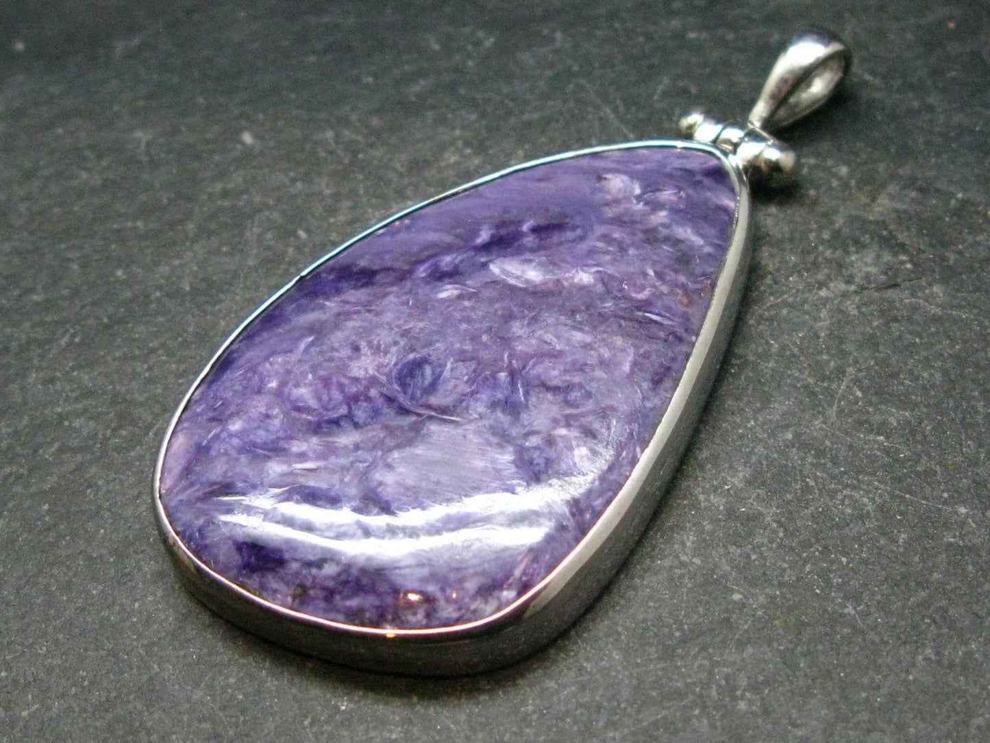 Lilac Stone!!! Stunning Silky Charoite Sterling Silver Pendant From Russia - 2.3" - 15.82 Grams
