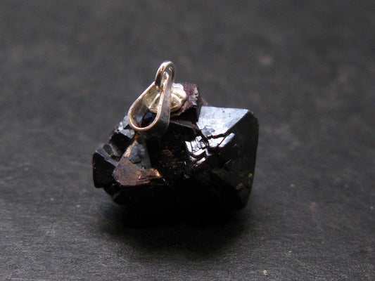 Metallic Silver Black Cuprite Sharp Octahedral Crystal Silver Pendant From Russia - 4.70 Grams