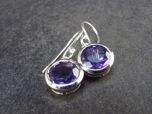Orchid St. Valentine Gem!! Round Faceted Natural Amethyst 925 Sterling Silver Drop Earrings - 2.89 Grams