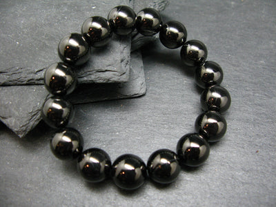 Elite Noble Shungite Genuine Bracelet ~ 7 Inches ~ 12mm Round Beads