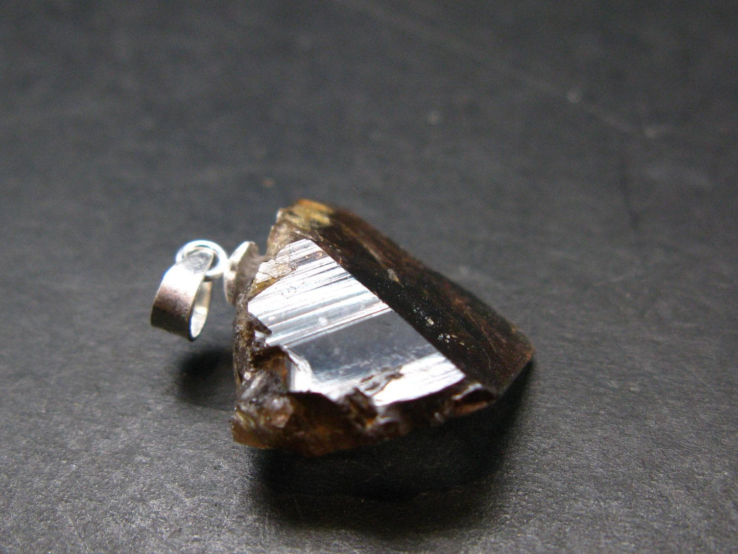 Rare Axinite Crystal Silver Pendant From Russia - 0.9" - 3.33 Grams