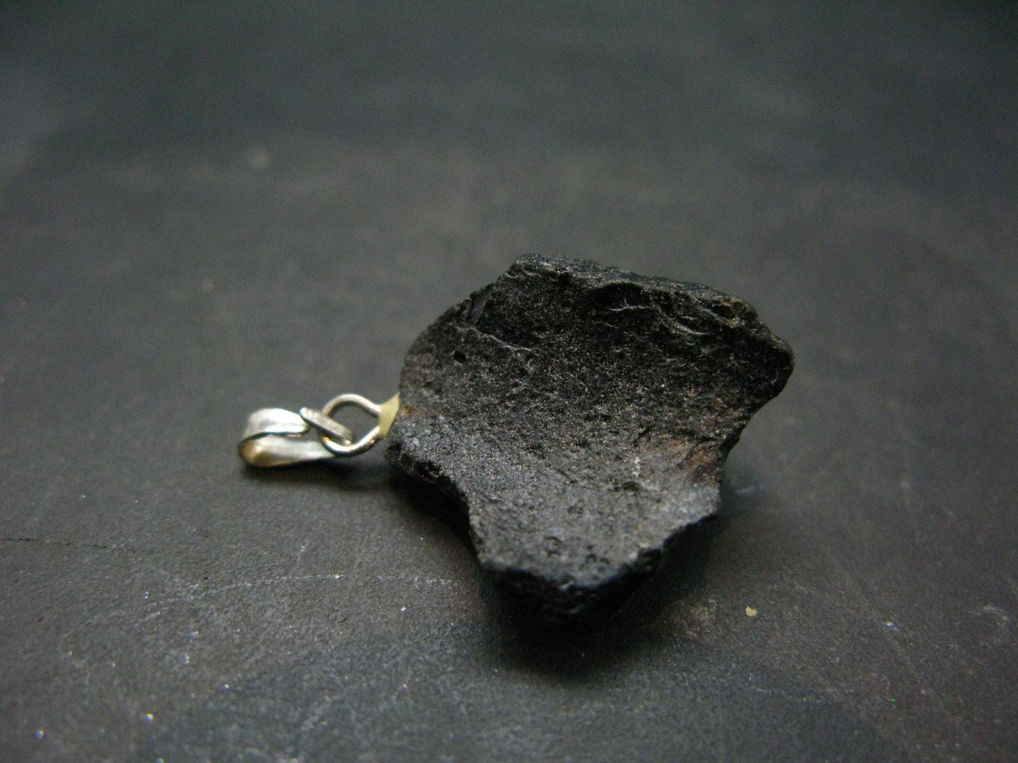 Tibetan Black Tektite Silver Pendant From Tibet - 1.2" - 3.74 Grams