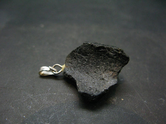 Tibetan Black Tektite Silver Pendant From Tibet - 1.2" - 3.74 Grams