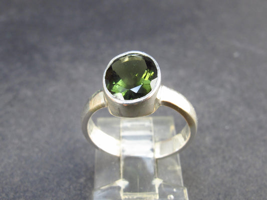 Moldavite Tektite Facetted Silver Ring from Czech Republic - Size 6 - 3.47 Grams