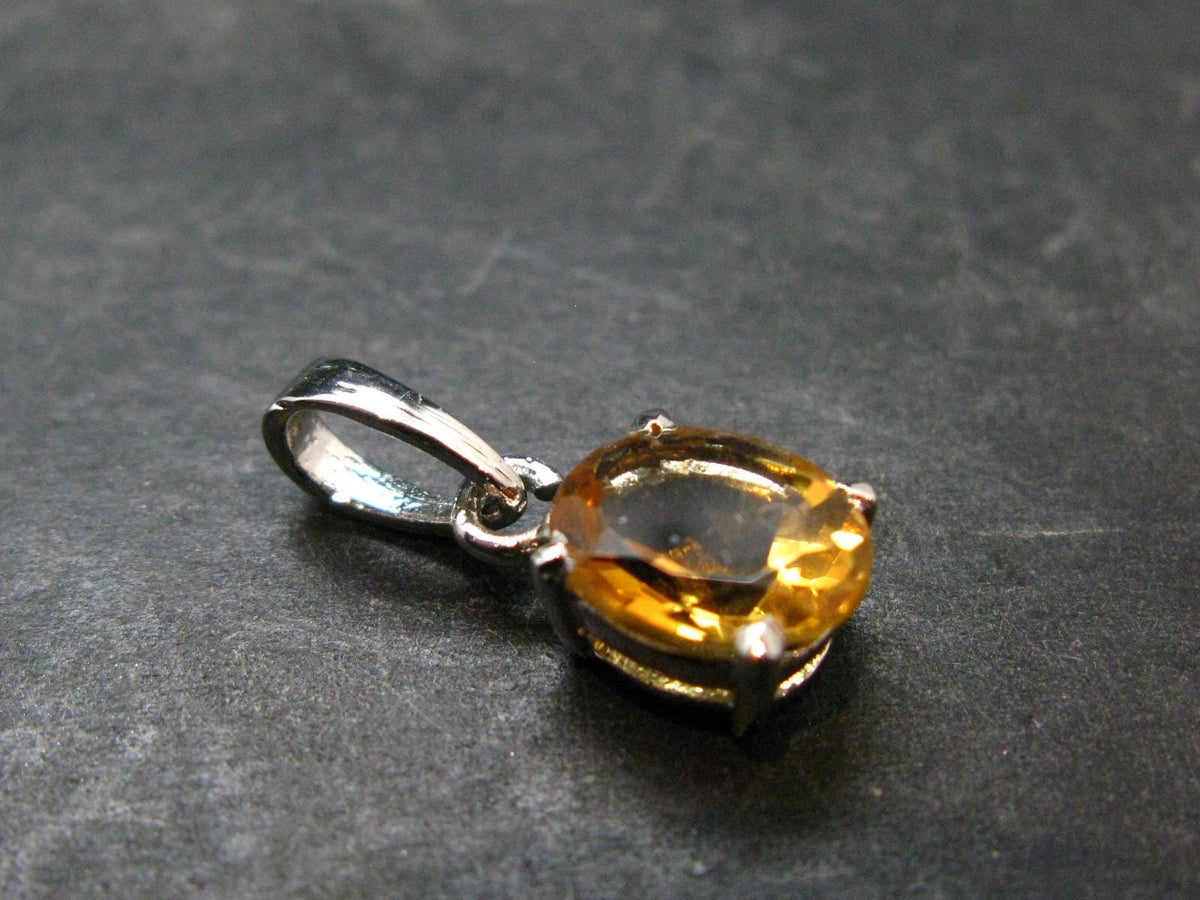 Yellow Citrine Gem Facetted Sterling Silver Pendant From Brazil - 0.8" - 1.47 Grams