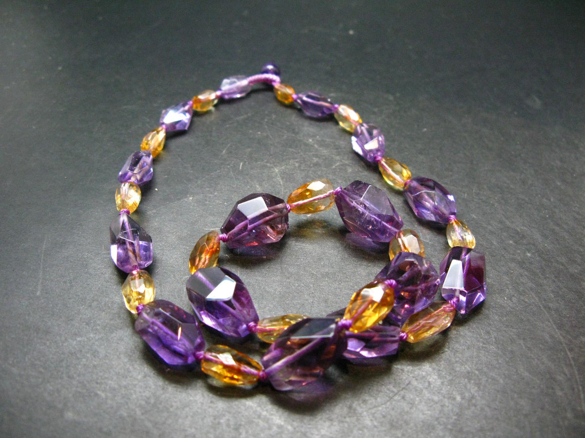 Amethyst & Citrine Necklace From Brazil - 20" - 56.38 Grams