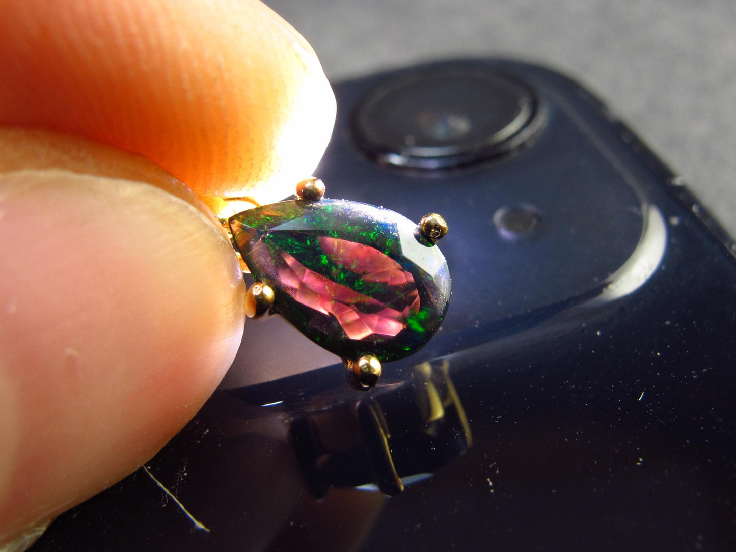 Rare Black Opal Gold Plated Silver Pendant from Australia 0.6" - 0.97 Grams