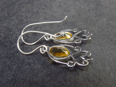 Stone of Success!! Oval Faceted Natural Golden Yellow Citrine 925 Sterling Silver Drop Earrings - 1.1" - 1.77 Grams