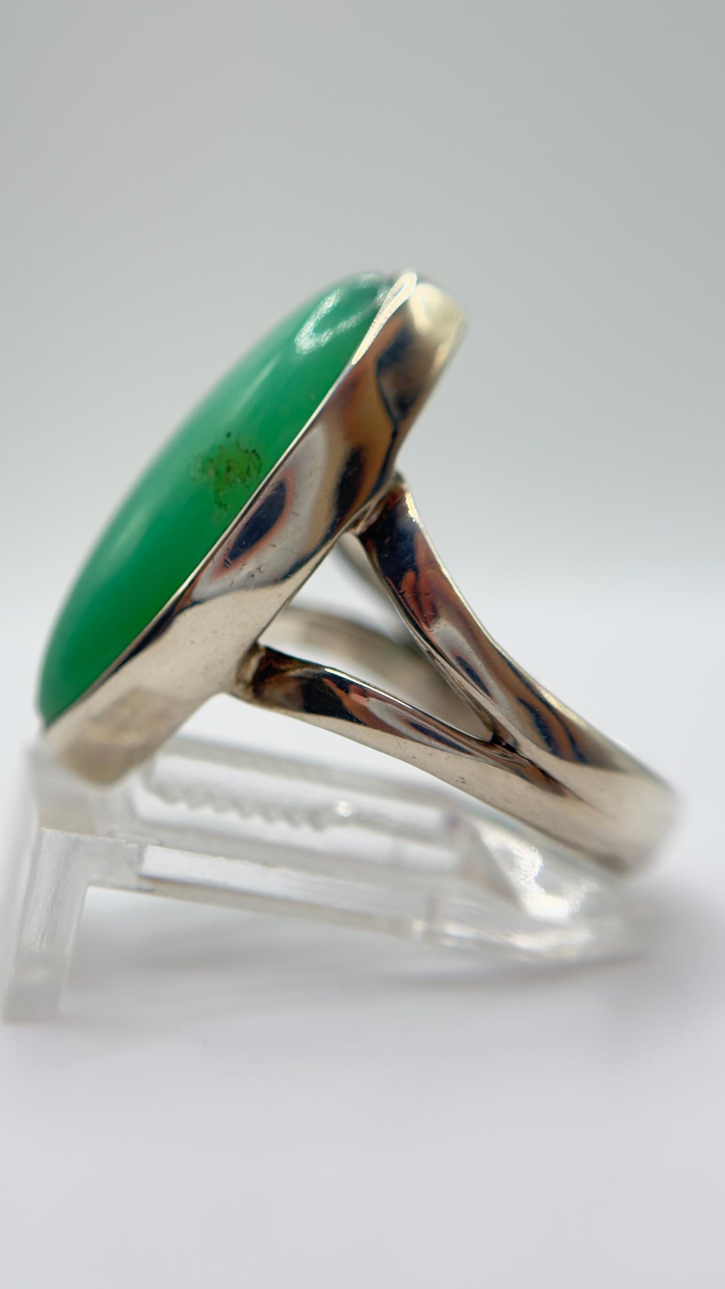 Chrysoprase Marquise Ring – Natural Green Chalcedony Sterling Silver Jewelry - Size 7