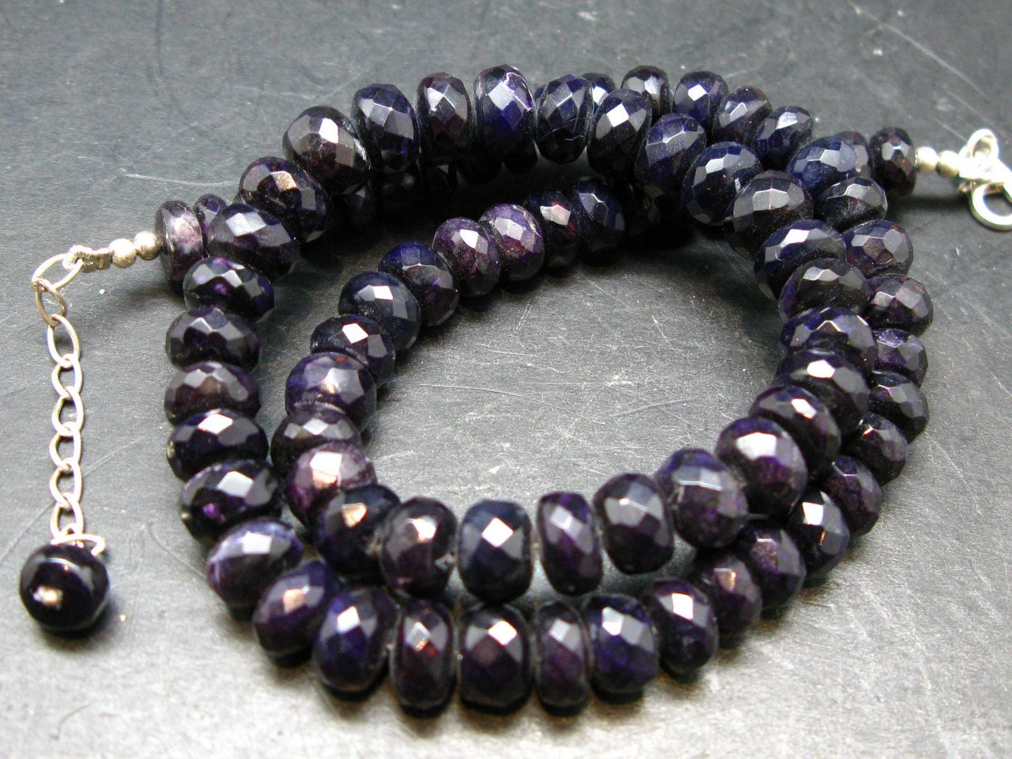 Purple Sugilite Rondelle Faceted Beads Necklace From Namibia - 19" - 48.64 Grams