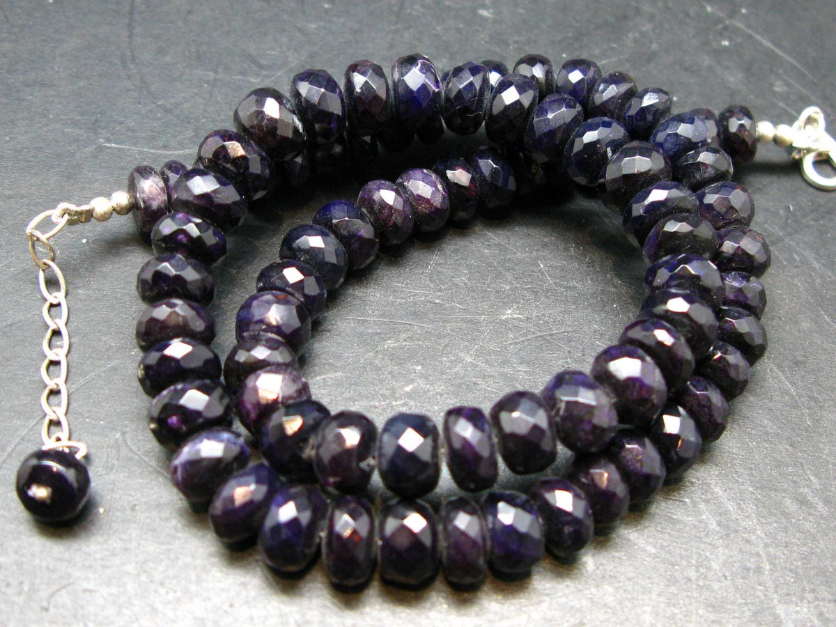 Purple Sugilite Rondelle Faceted Beads Necklace From South Africa - 18" - 52.91 Grams