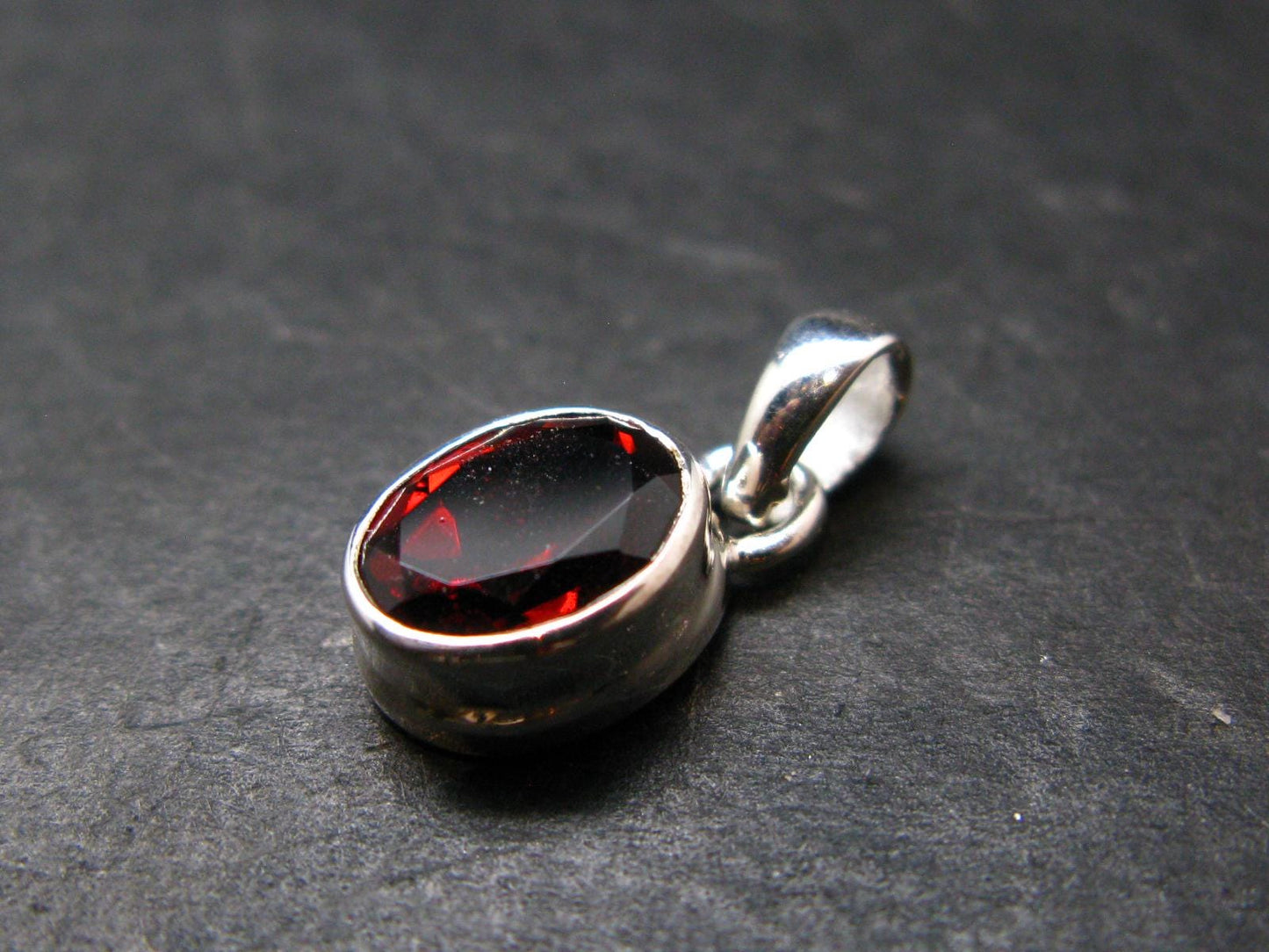 Genuine Red Garnet Almandine Gem Sterling Silver Pendant From India - 0.7" - 1.82 Grams