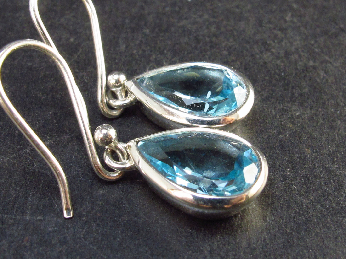 Pear Shaped Faceted Natural Sky Blue Topaz Dangle 925 Silver Earrings from Brazil - 1.2" - 4.6 Grams