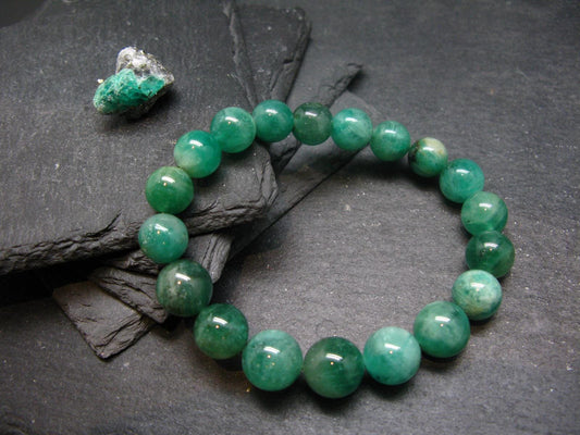 Emerald Gem Genuine Bracelet ~ 7 Inches ~ 10mm Round Beads