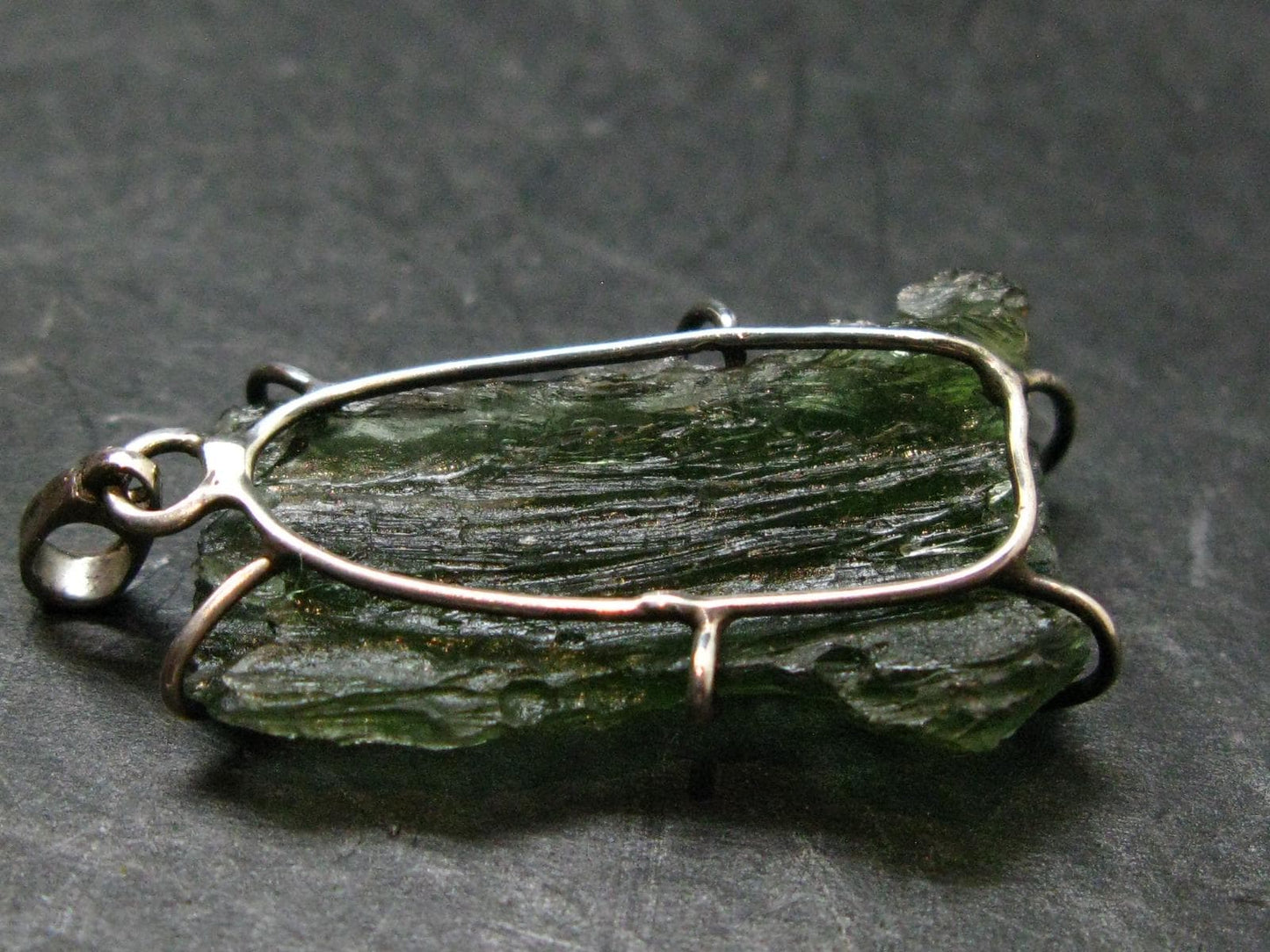 Moldavite Tektite Silver Pendant from Czech Republic - 1.6" - 5.68 Grams
