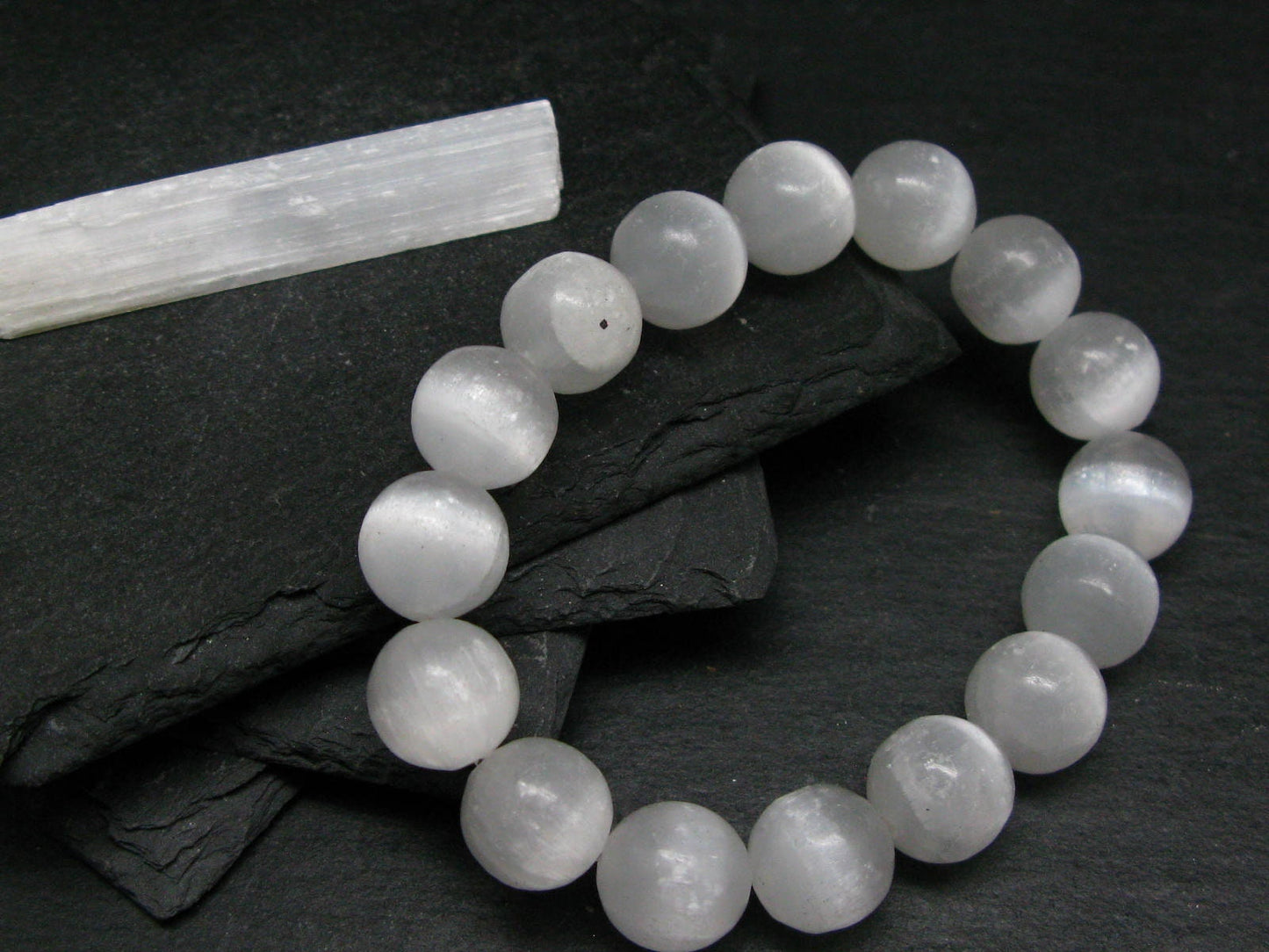 Selenite Genuine Bracelet ~ 7 Inches ~ 12mm Round Beads