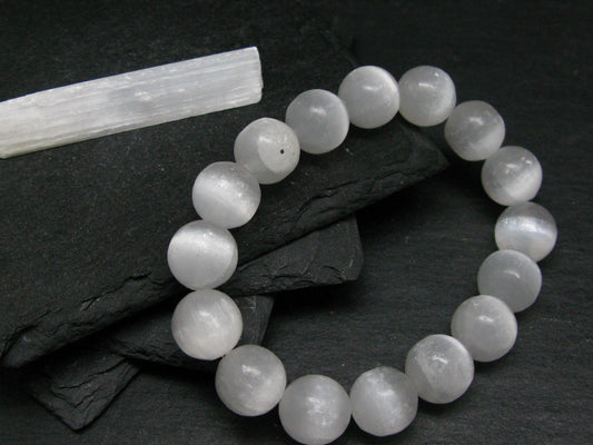 Selenite Genuine Bracelet ~ 7 Inches ~ 12mm Round Beads