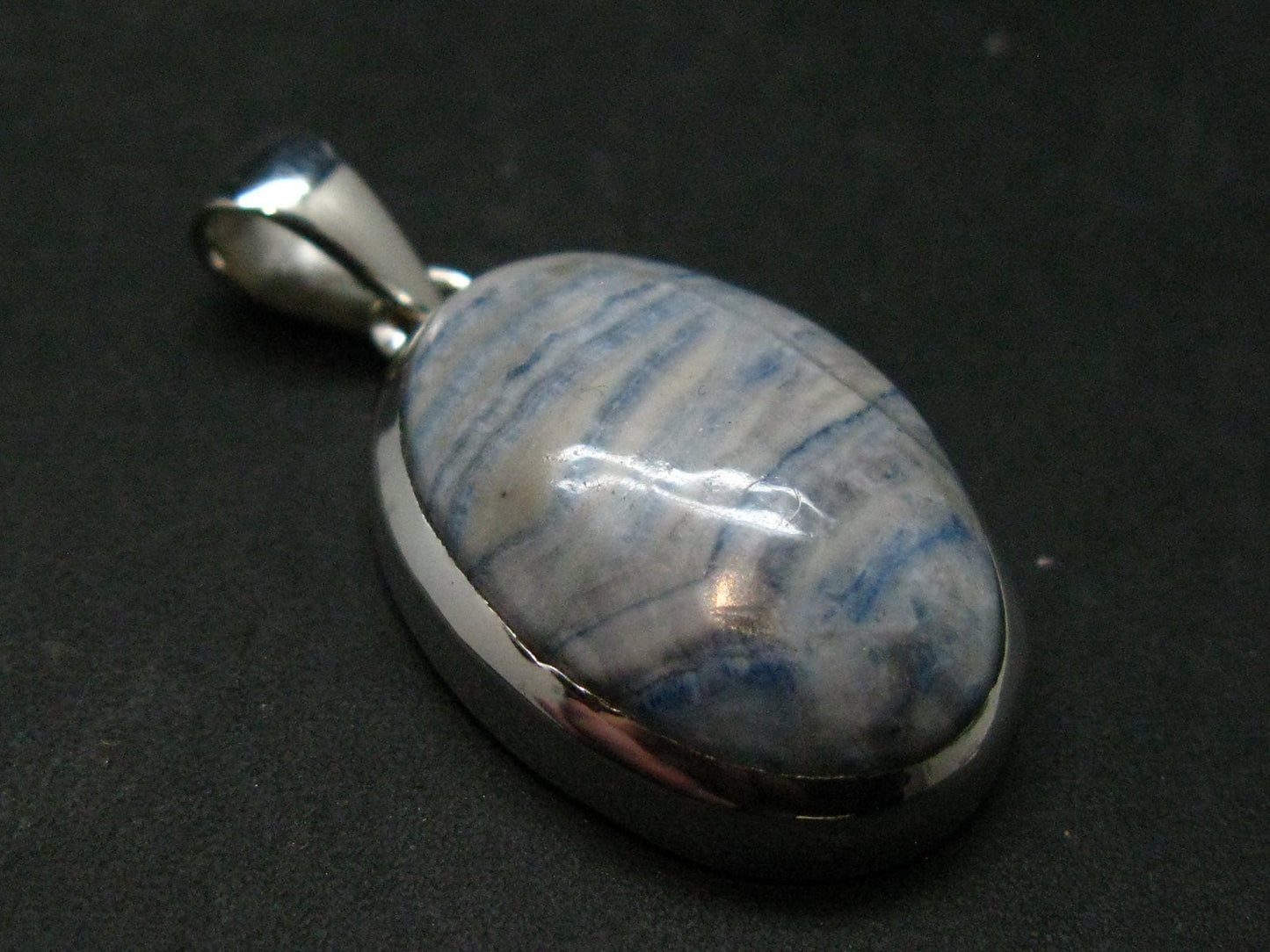 Rare Blue Scheelite Silver Pendant From Turkey - 1.3" - 7.37 Grams