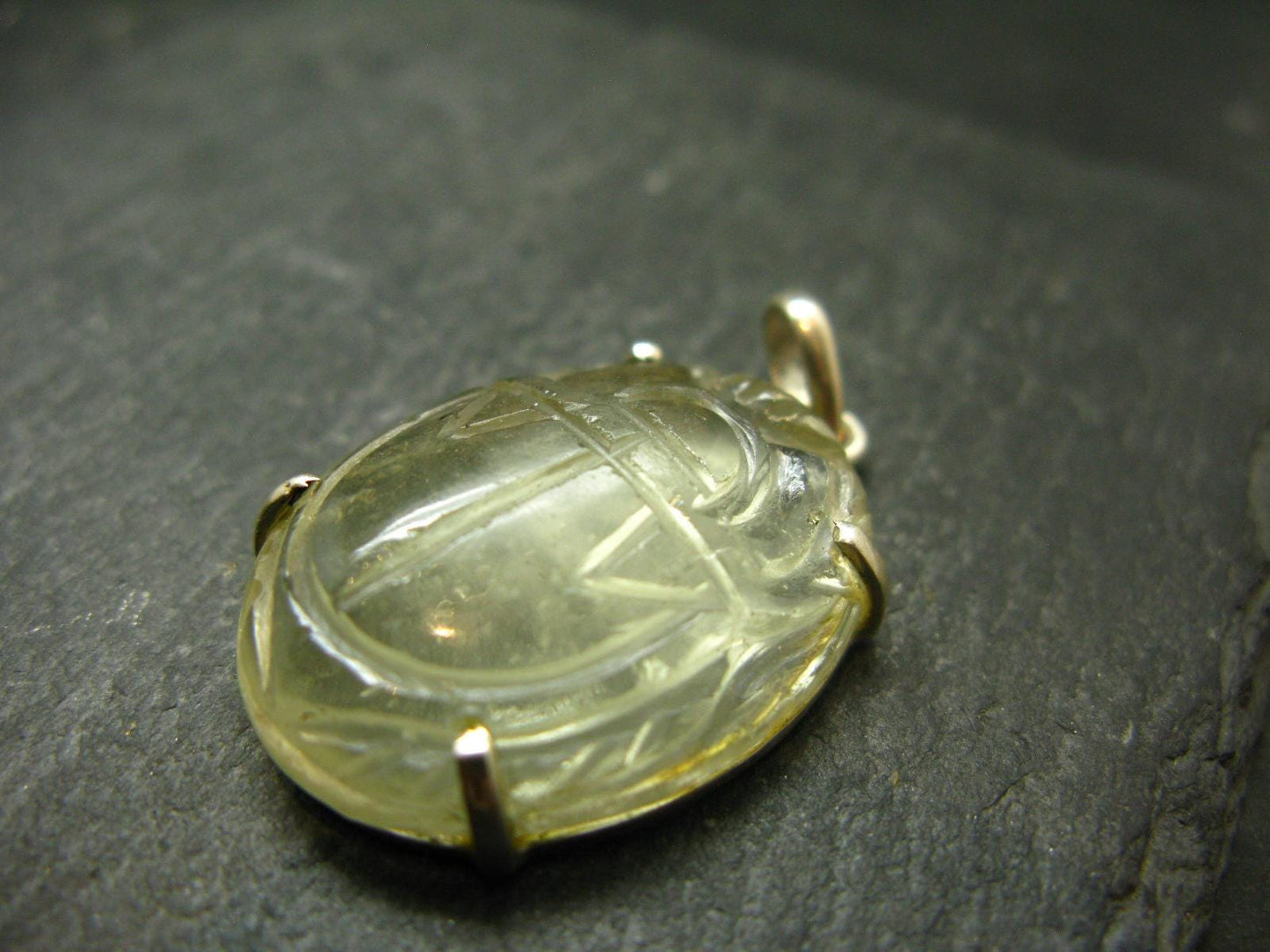 Gem Libyan Tektite Glass Scarab Carving Silver Pendant From Libya - 8.1 Grams - 1.5"