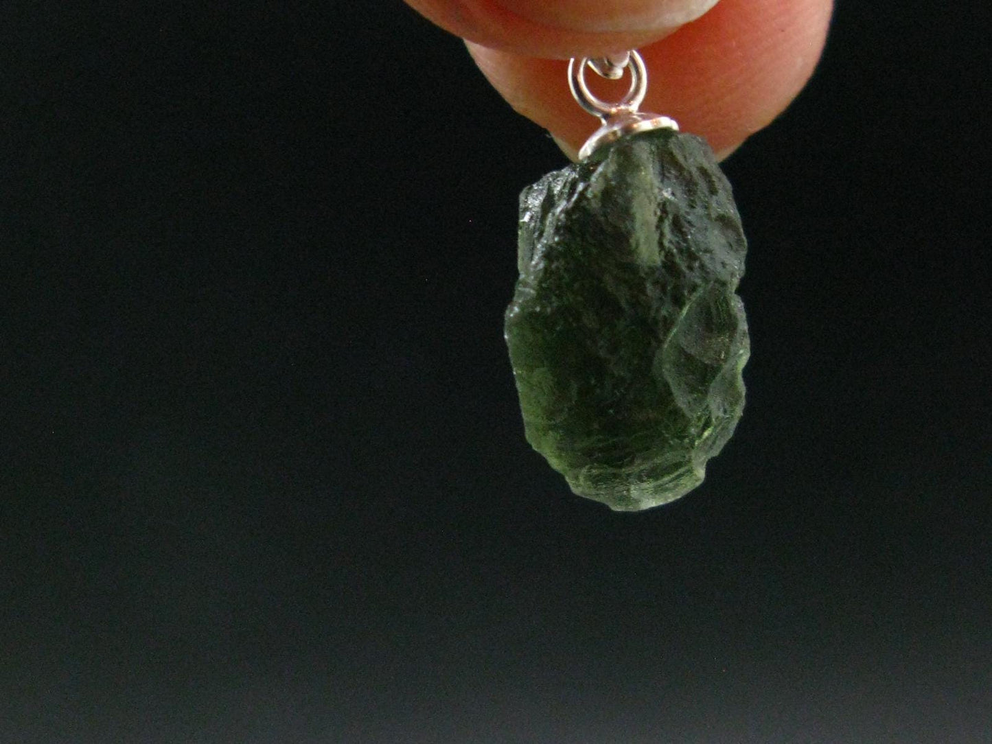 Moldavite Tektite Silver Pendant from Czech Republic - 0.8" - 1.13 Grams