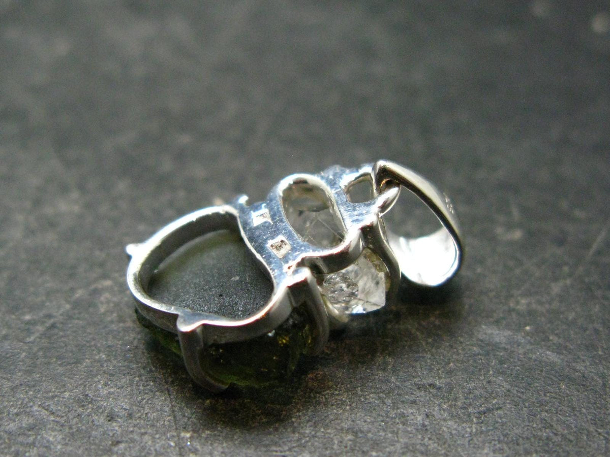 Moldavite & Herkimer Diamond Silver Pendant - 1.0" - 2.49 Grams