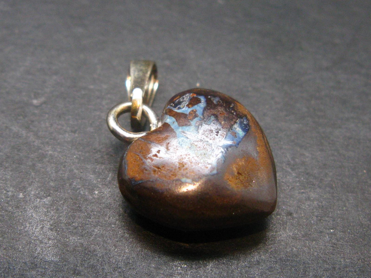 Very Rare Heart Boulder Opal Sterling Silver Pendant Necklace From Australia - 1.0" - 2.75 Grams