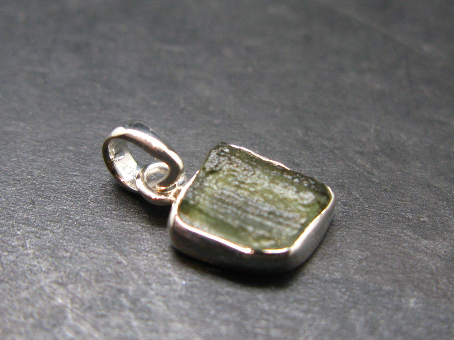 Natural Gem Moldavite Tektite SS Pendant From Czech Republic - 1.20 Grams - 0.7"
