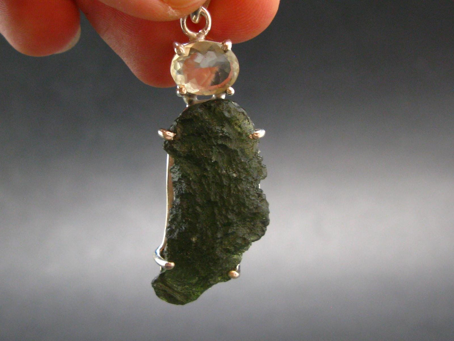 Moldavite & Libyan Tektite Silver Pendant - 2.0" - 7.1 Grams