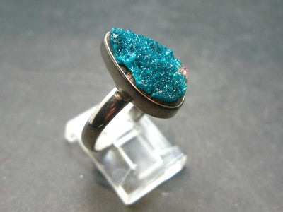 Emerald Green Dioptase Crystal Silver Ring from Congo - 4.91 Grams - Size 10