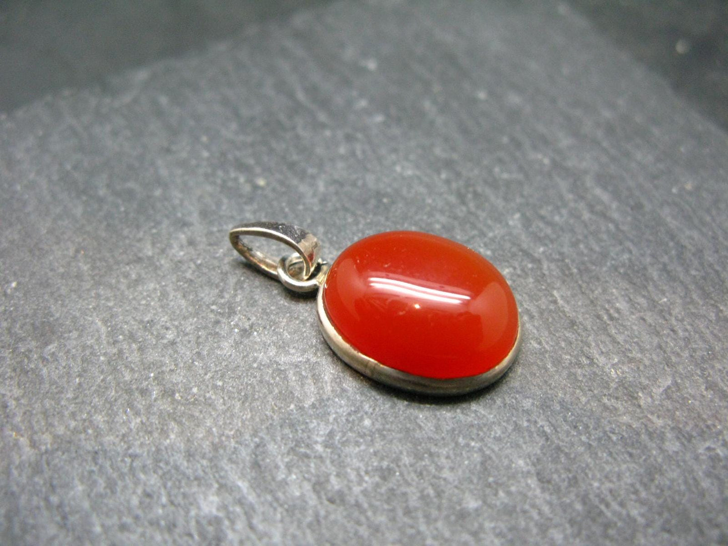 Gem from A Poem by Goethe!! Orange - Red Round Shape Carnelian Sterling Silver Pendant - 1"